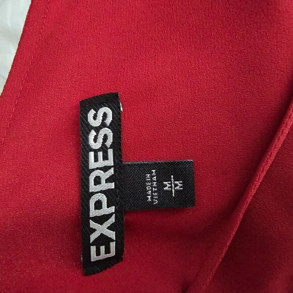 Red Cold Shoulder Black Lace Trim Chiffon Sleeve Express Top Medium - Picture 8 of 9